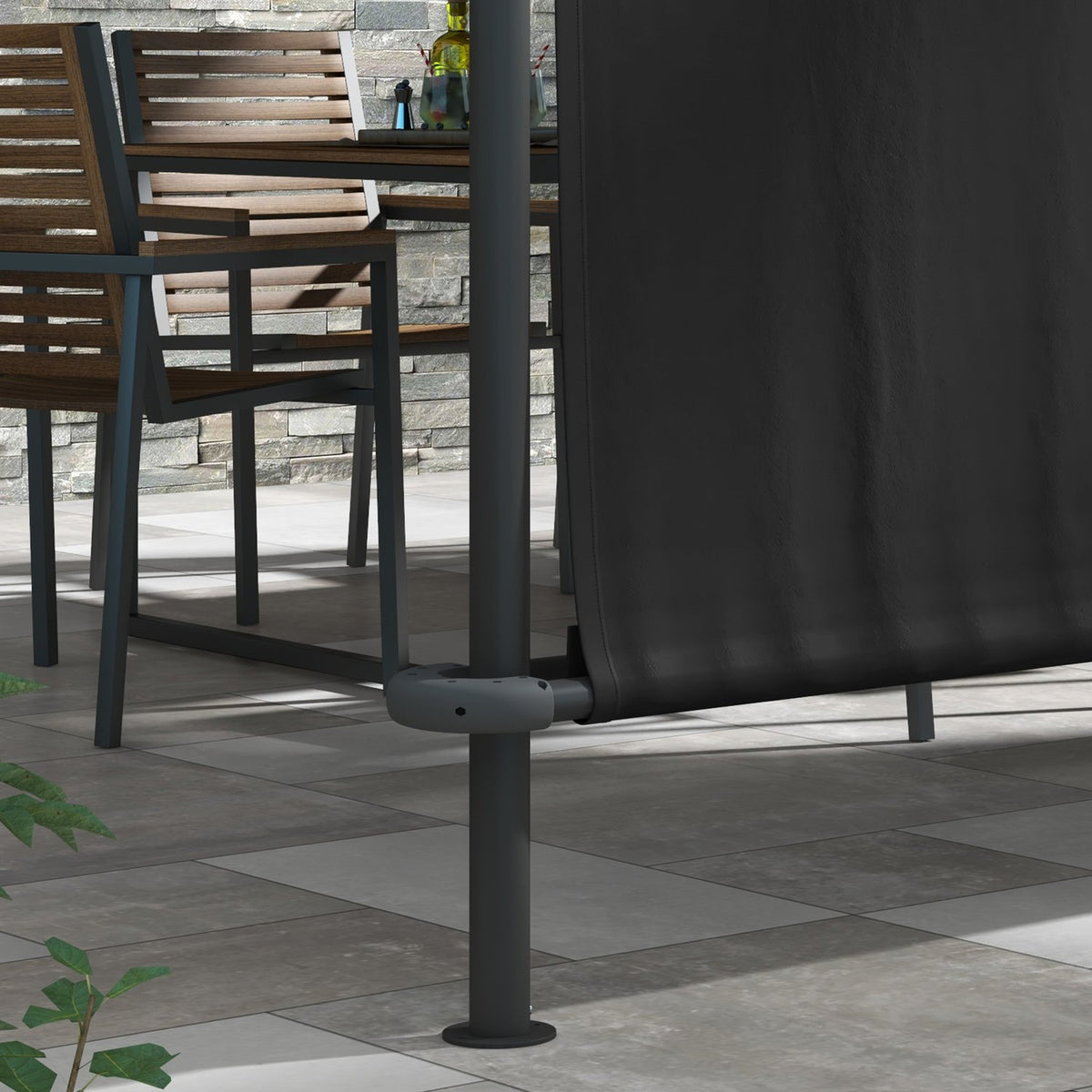 Pergola 4X3M Weatherproof Patio Canopy, Wall Mounted, Adjustable Roof, Steel, Dark Grey