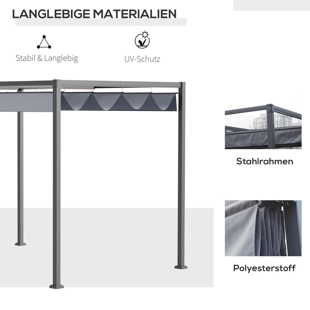 Pergola 4x3m Garden Pavilion, Patio Roofing Made of Steel, Garden Pavilion with Adjustable Roof, Freestanding, Sun Protection for Patio and Garden, Dark Gray