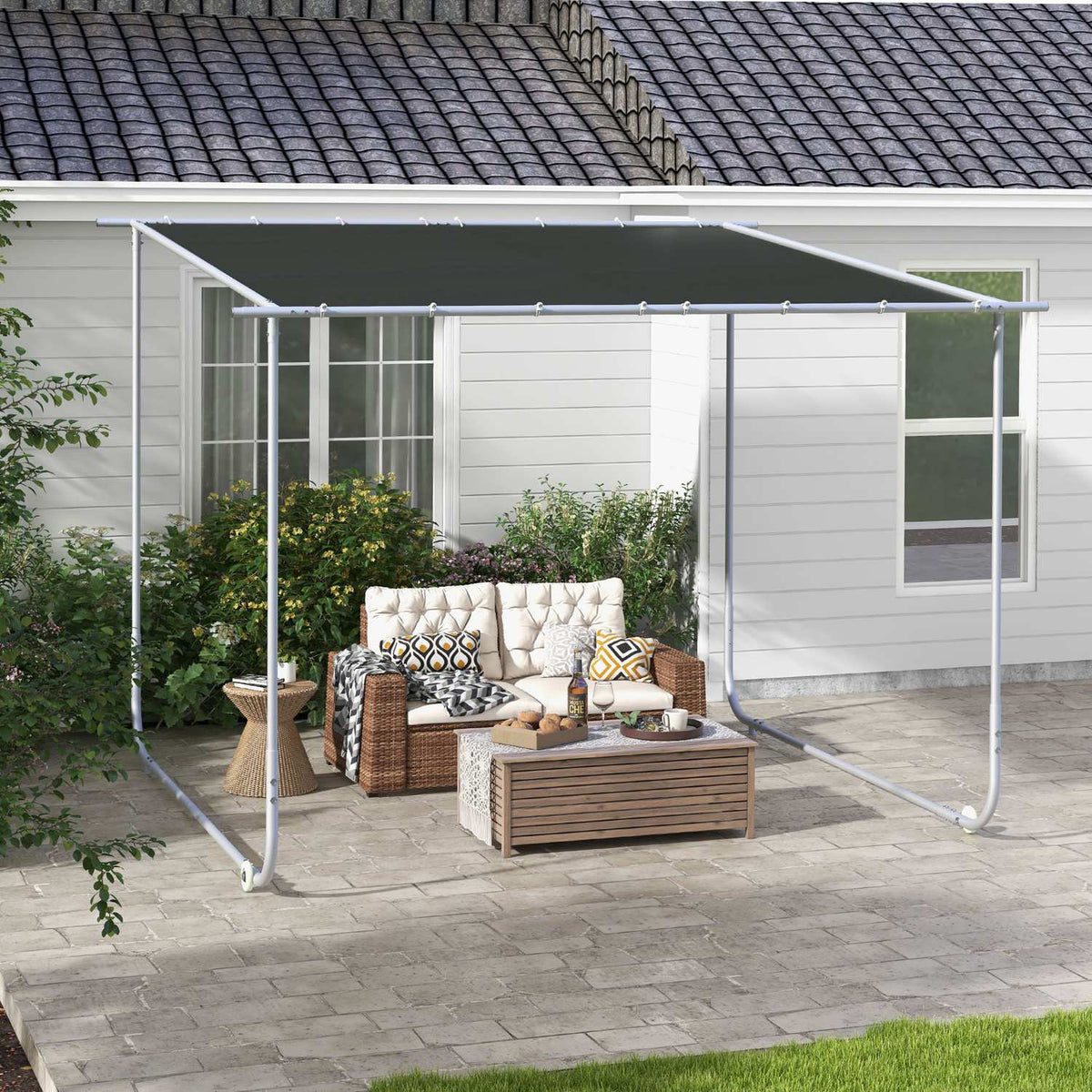 Pergola, Approx. 3 X 3 M Pavilion, Patio Canopy With Uv Protection, Sandbag, Garden Pavilion, Patio Pavilion With Wheels For Balcony, Oxford