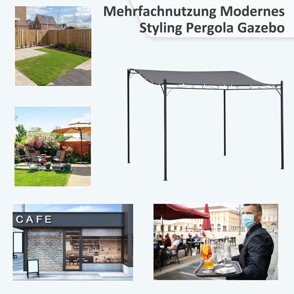 Pergola Garden Gazebo Gazebo Canopy Tent Metal Gray 297X297Cm