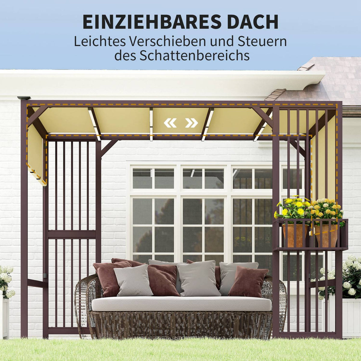 Pergola Gazebo 3x2.5m UV 30+Stable Winterproof Sun Protection with Adjustable Sliding Roof Privacy Screen Planters Freestanding Garden Gazebo Patio Canopy for Garden Balcony Dark Brown |