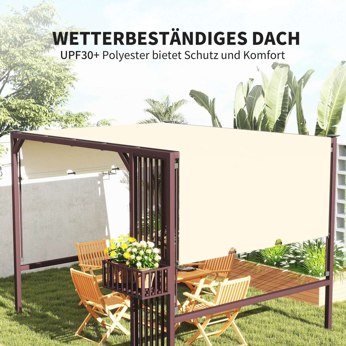 Pergola Gazebo 3x2.5m UV 30+Stable Winterproof Sun Protection with Adjustable Sliding Roof Privacy Screen Planters Freestanding Garden Gazebo Patio Canopy for Garden Balcony Dark Brown |