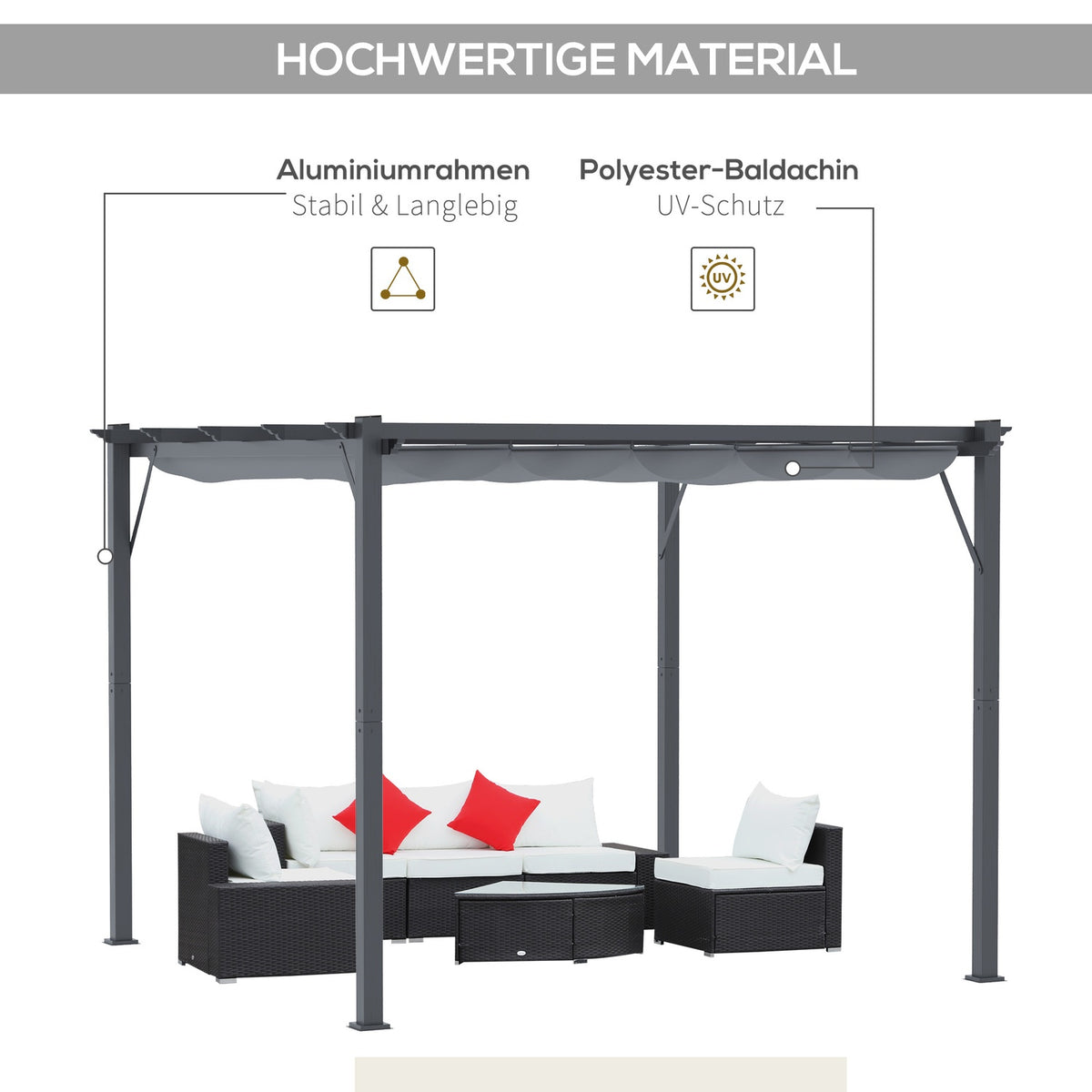 Pergola Gazebo Patio Canopy With Sliding Roof, Garden, Aluminum, Charcoal Gray + Dark Gray, 3X3X2.23M