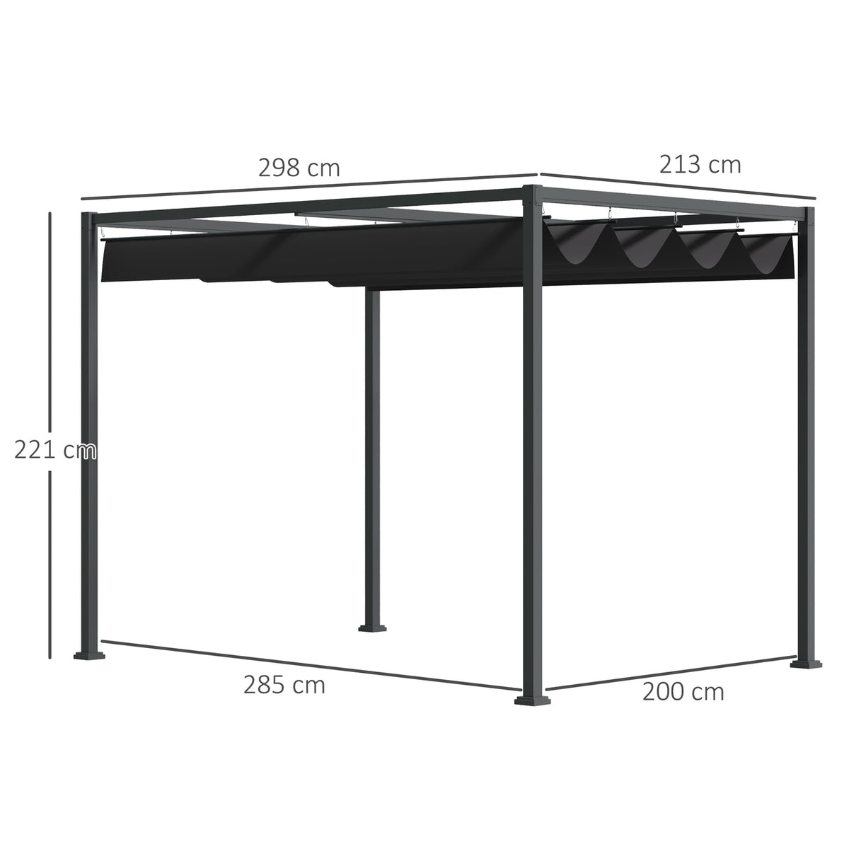 Pergola Gazebo Patio Canopy With Sliding Roof, Polyester, Black+Grey, 298X213X221Cm
