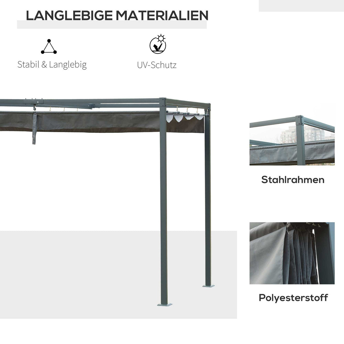 Pergola Gazebo Patio Canopy with Sliding Roof 298 x 213 x 221 cm, Grey, Weatherproof Polyester for Garden & Terrace