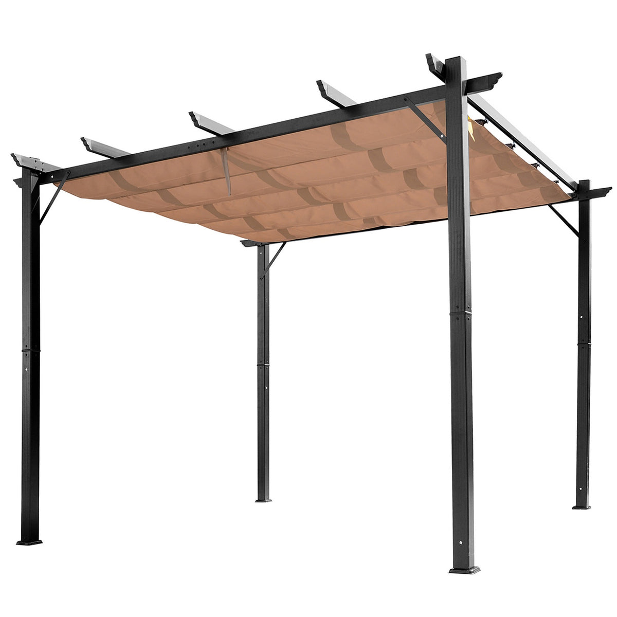 Pergola Gazebo With Adjustable Fabric Roof 3 X 4 M Patio Canopy Aluminum Sun Protection Canopy Patio Garden Gray + Brown