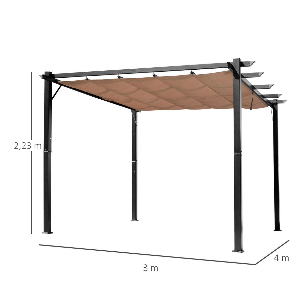 Pergola Gazebo With Adjustable Fabric Roof 3 X 4 M Patio Canopy Aluminum Sun Protection Canopy Patio Garden Gray + Brown