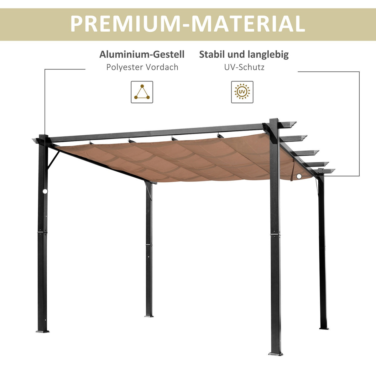 Pergola Gazebo With Adjustable Fabric Roof 3 X 4 M Patio Canopy Aluminum Sun Protection Canopy Patio Garden Gray + Brown