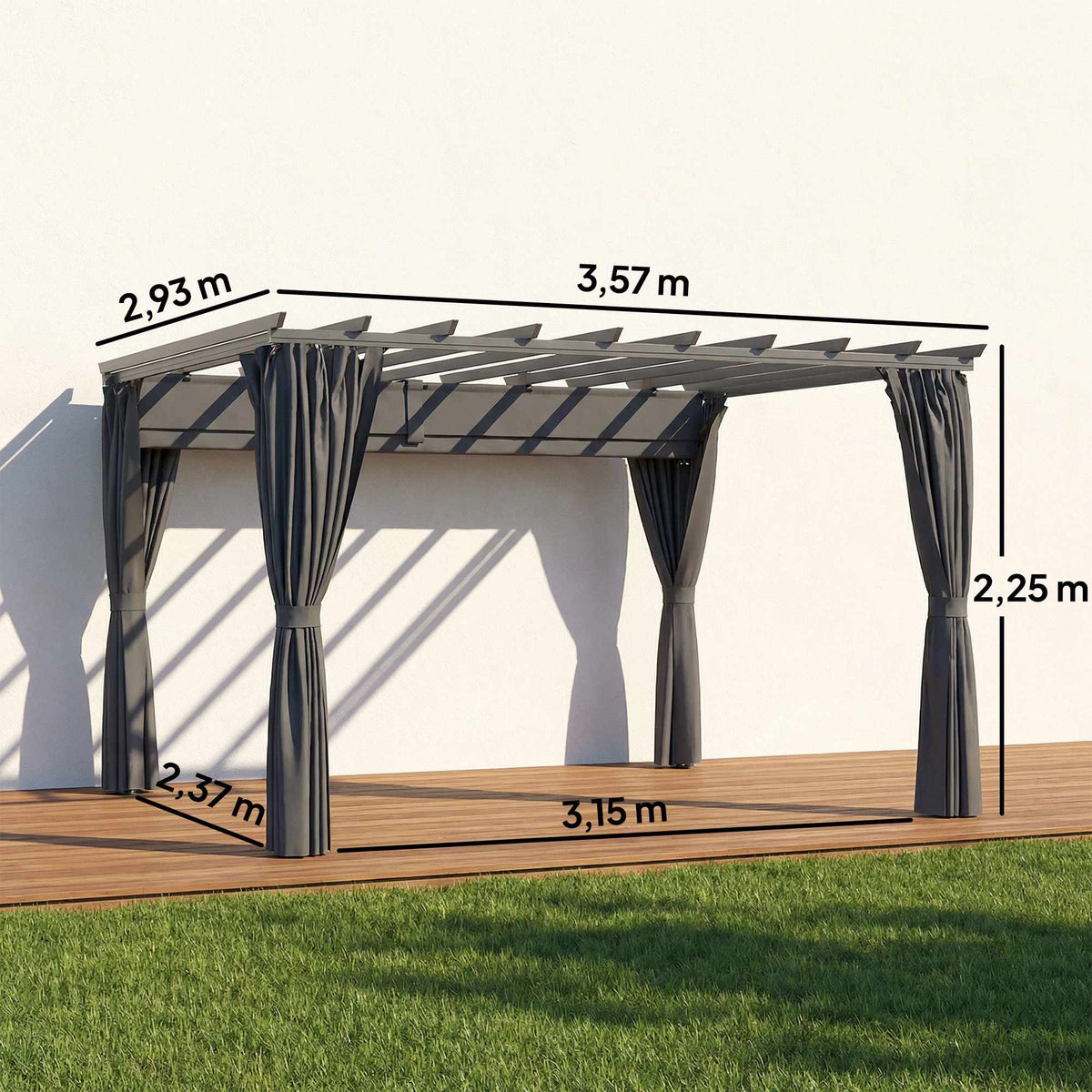 Pergola Pavilion 3x3.6m, Aluminum Frame, Dark Grey