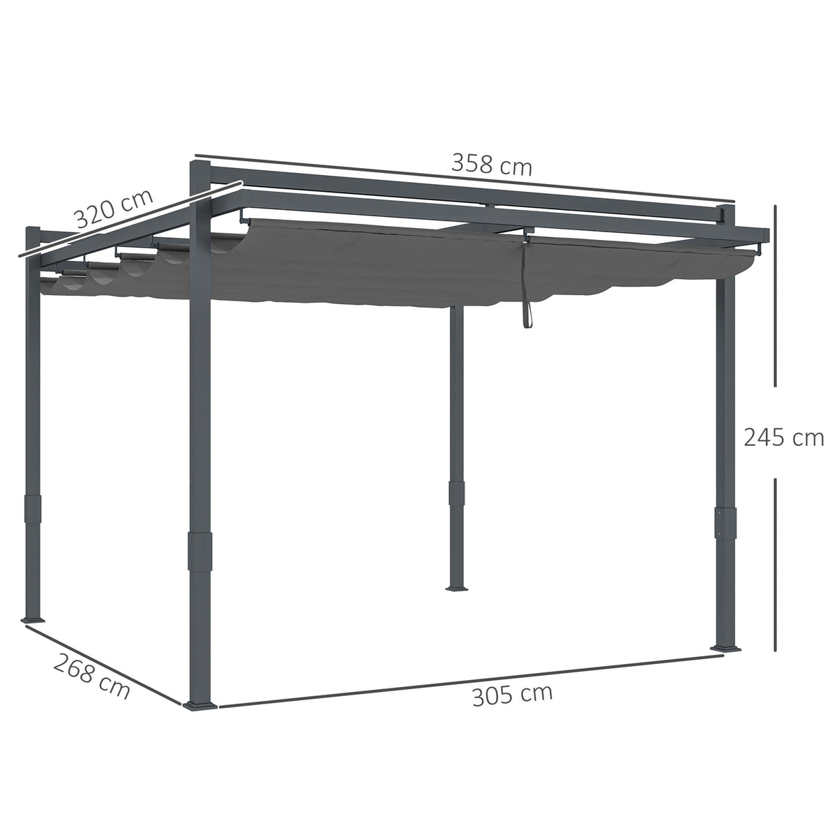 Pergola Pavilion Approx. 3.5x3m Aluminum Stable Winterproof Sun Protection with Adjustable Sliding Roof Freestanding Garden Gazebo Patio Canopy Canopy for Garden Balcony Gray