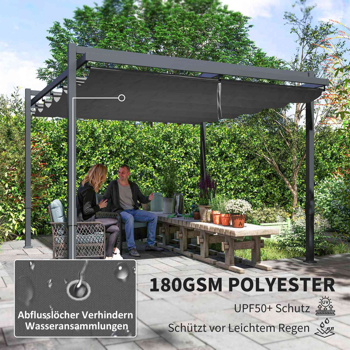 Pergola Pavilion Approx. 3.5x3m Aluminum Stable Winterproof Sun Protection with Adjustable Sliding Roof Freestanding Garden Gazebo Patio Canopy Canopy for Garden Balcony Gray