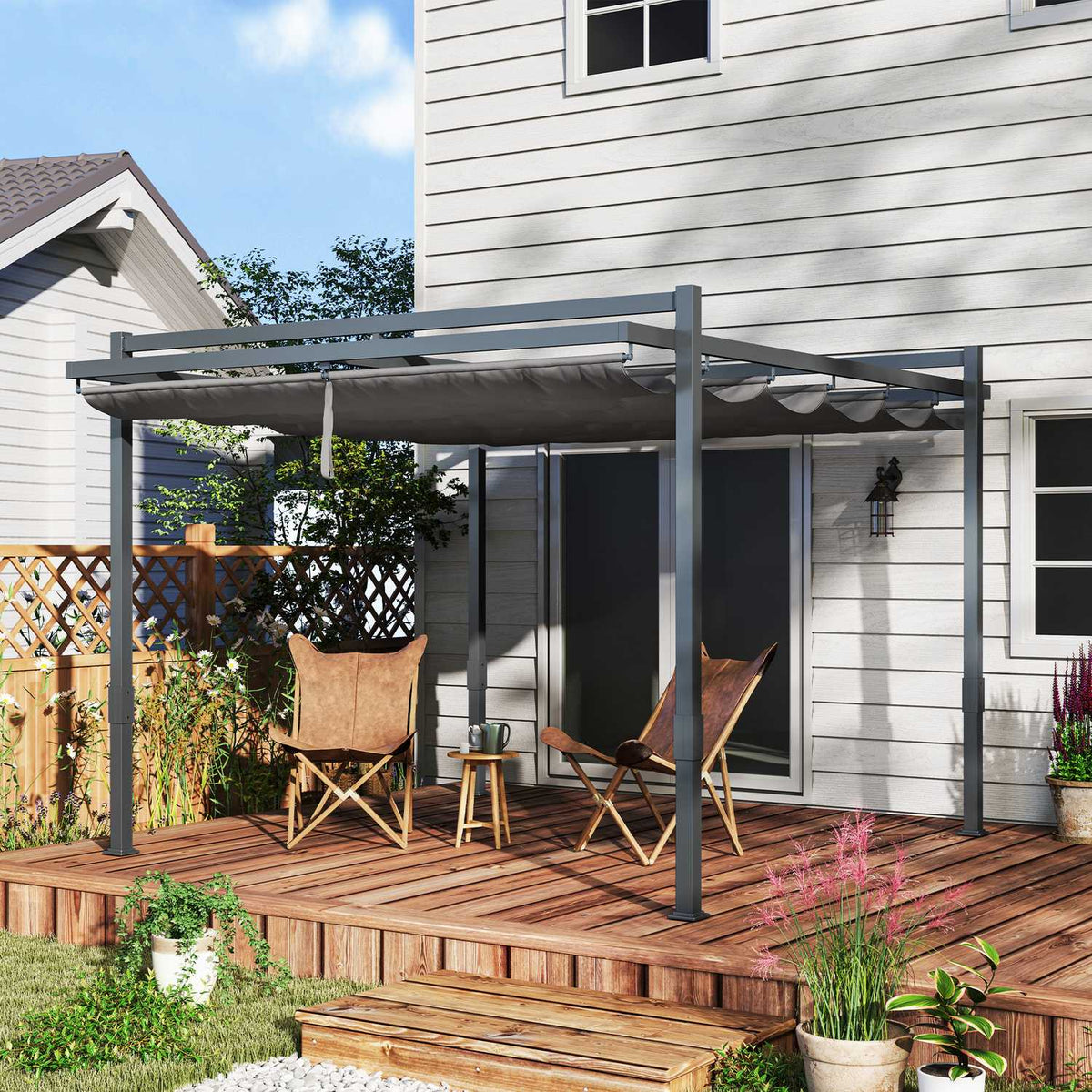Pergola Pavilion Approx. 3.5x3m Aluminum Stable Winterproof Sun Protection with Adjustable Sliding Roof Freestanding Garden Gazebo Patio Canopy Canopy for Garden Balcony Gray