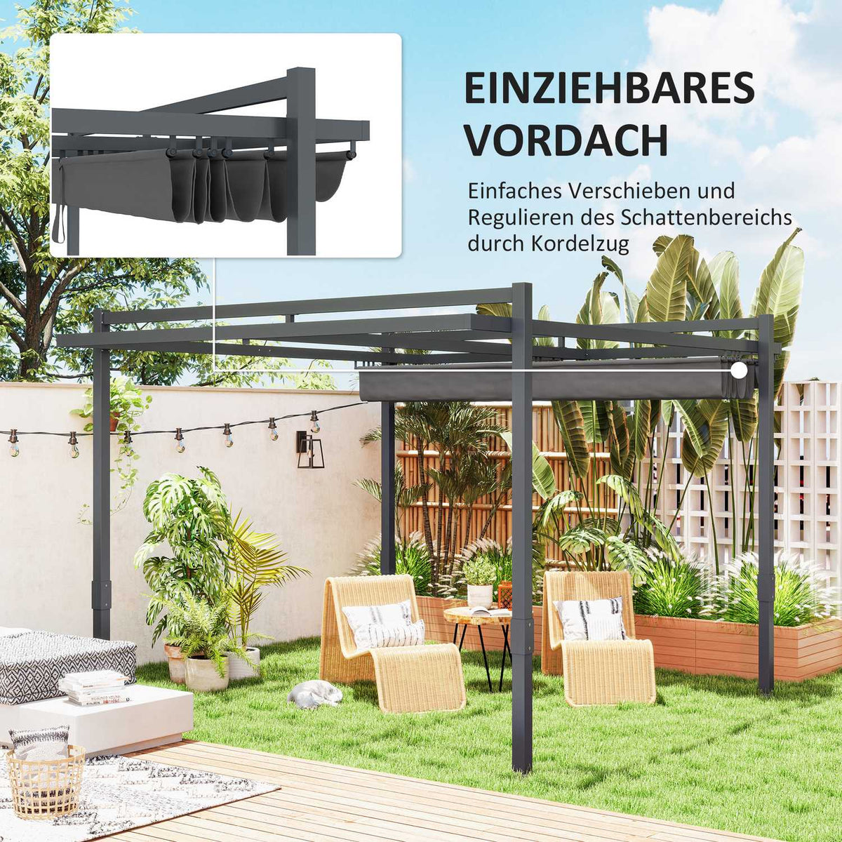 Pergola Pavilion Approx. 3.5x3m Aluminum Stable Winterproof Sun Protection with Adjustable Sliding Roof Freestanding Garden Gazebo Patio Canopy Canopy for Garden Balcony Gray