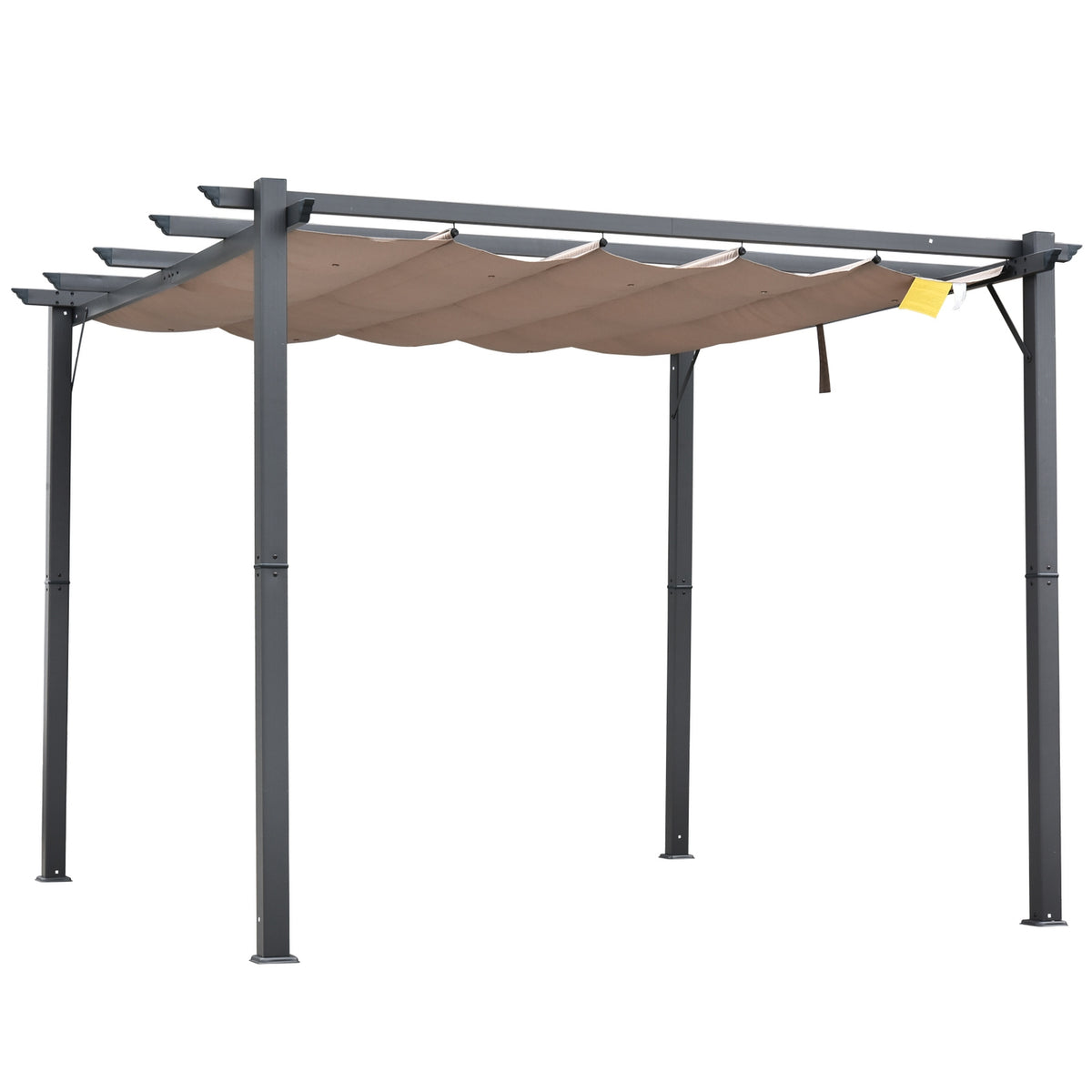 Pergola Pavilion Patio Canopy With Sliding Roof Garden Aluminum Charcoal Gray + Coffee Brown 3X3X2.23 M