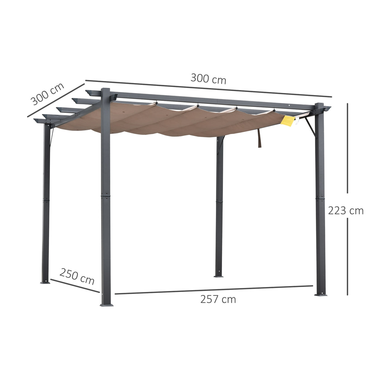 Pergola Pavilion Patio Canopy With Sliding Roof Garden Aluminum Charcoal Gray + Coffee Brown 3X3X2.23 M