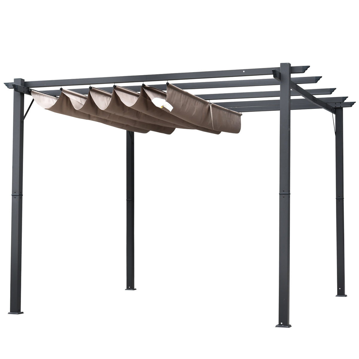 Pergola Pavilion Patio Canopy With Sliding Roof Garden Aluminum Charcoal Gray + Coffee Brown 3X3X2.23 M