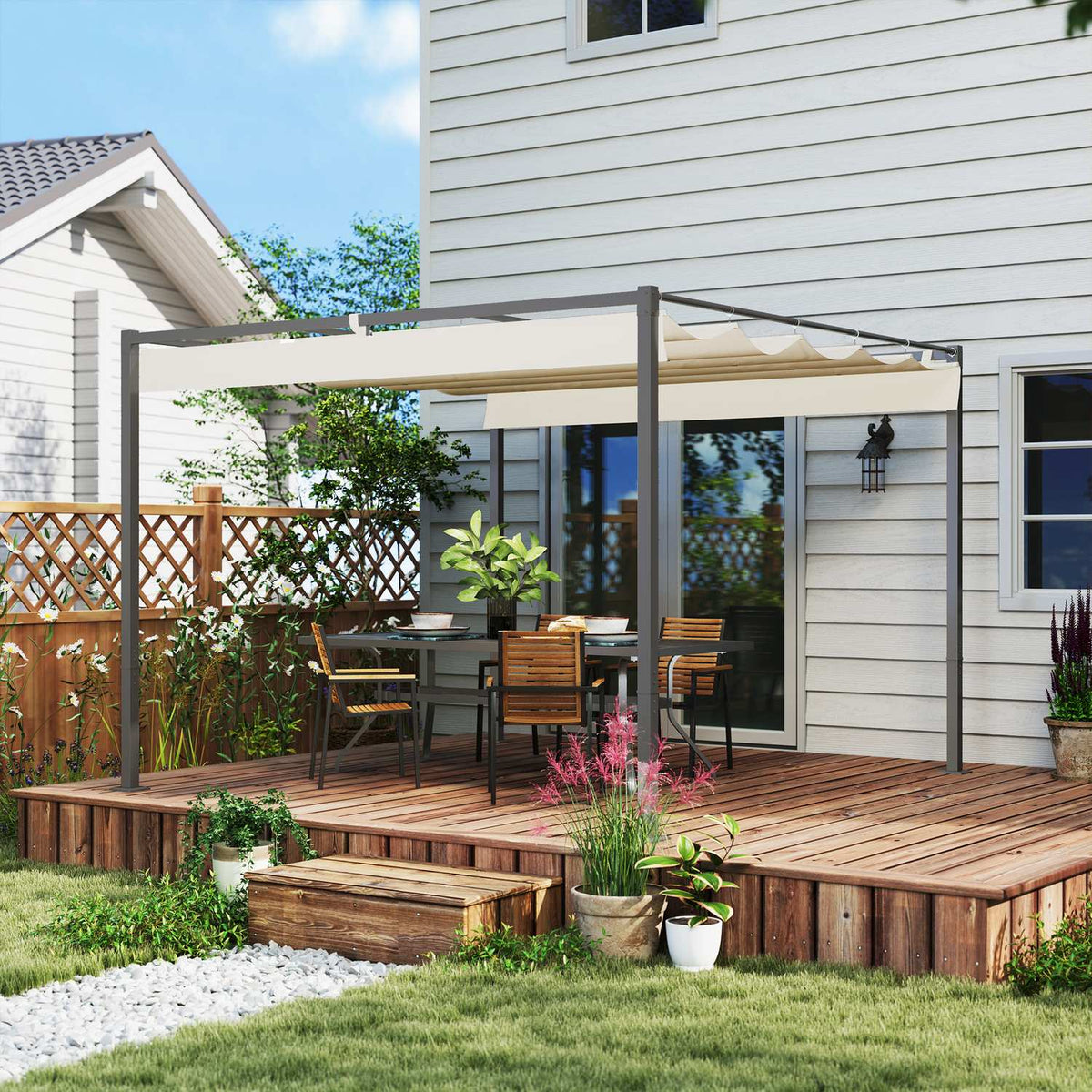 Pergola approx. 3x3m garden pavilion, metal patio roof, garden pavilion with adjustable roof, free-standing, UV protection 30+, for terrace and garden, beige