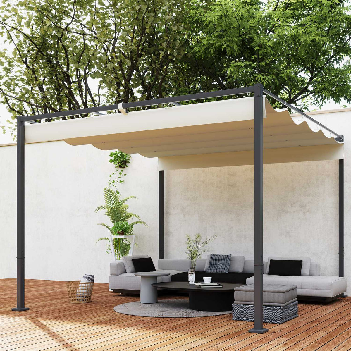 Pergola approx. 3x3m garden pavilion, metal patio roof, garden pavilion with adjustable roof, free-standing, UV protection 30+, for terrace and garden, beige