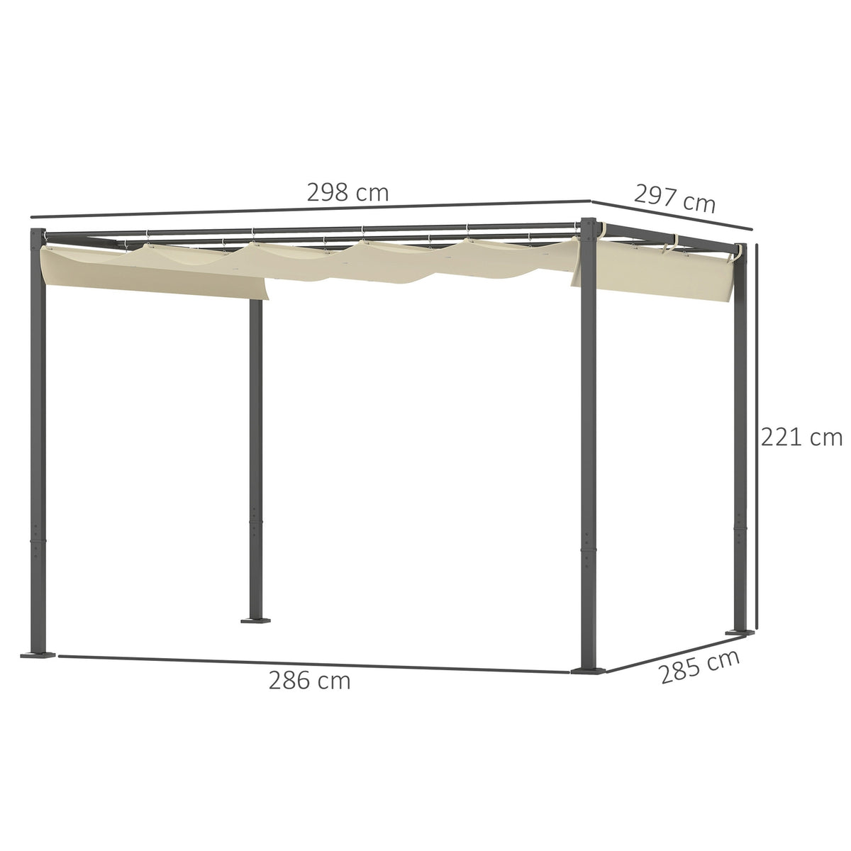 Pergola approx. 3x3m garden pavilion, metal patio roof, garden pavilion with adjustable roof, free-standing, UV protection 30+, for terrace and garden, beige