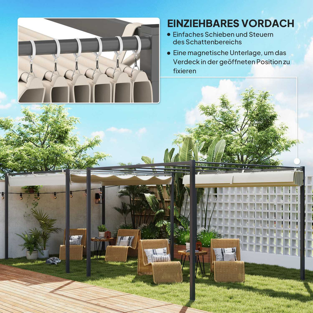 Pergola approx. 3x3m garden pavilion, metal patio roof, garden pavilion with adjustable roof, free-standing, UV protection 30+, for terrace and garden, beige