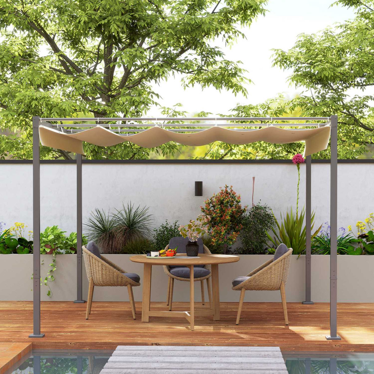 Pergola approx. 3x3m garden pavilion, metal patio roof, garden pavilion with adjustable roof, free-standing, UV protection 30+, for terrace and garden, beige