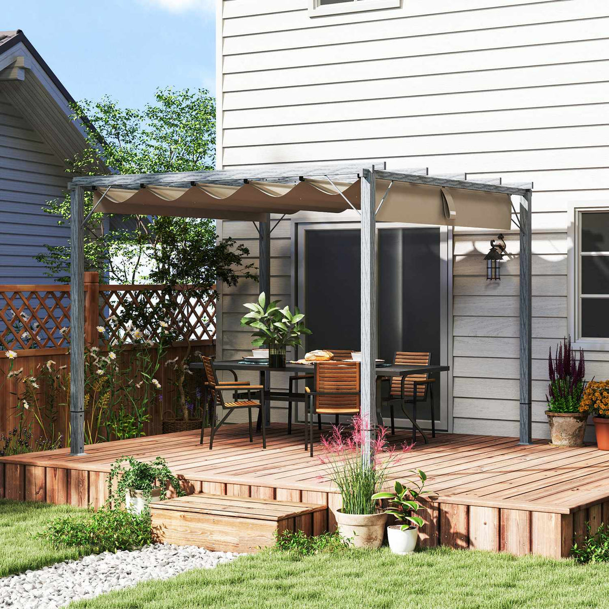 Pergola approx. 3x3m garden pavilion with magnetic pad, patio roof made of aluminum, garden pavilion with adjustable roof, free-standing, UV protection 30+, for terrace and garden, gray