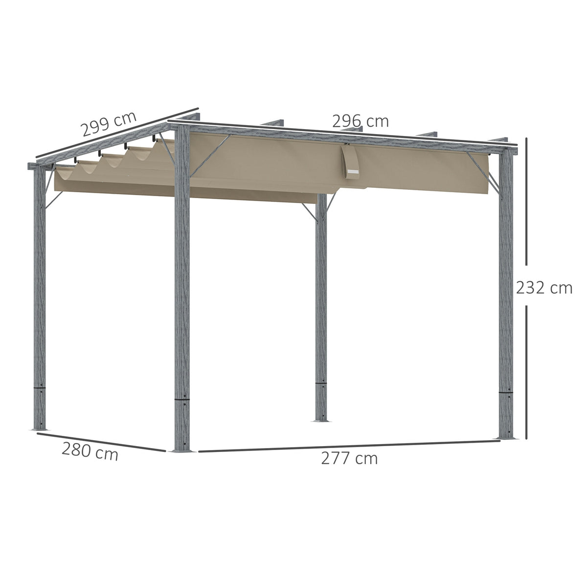 Pergola approx. 3x3m garden pavilion with magnetic pad, patio roof made of aluminum, garden pavilion with adjustable roof, free-standing, UV protection 30+, for terrace and garden, gray