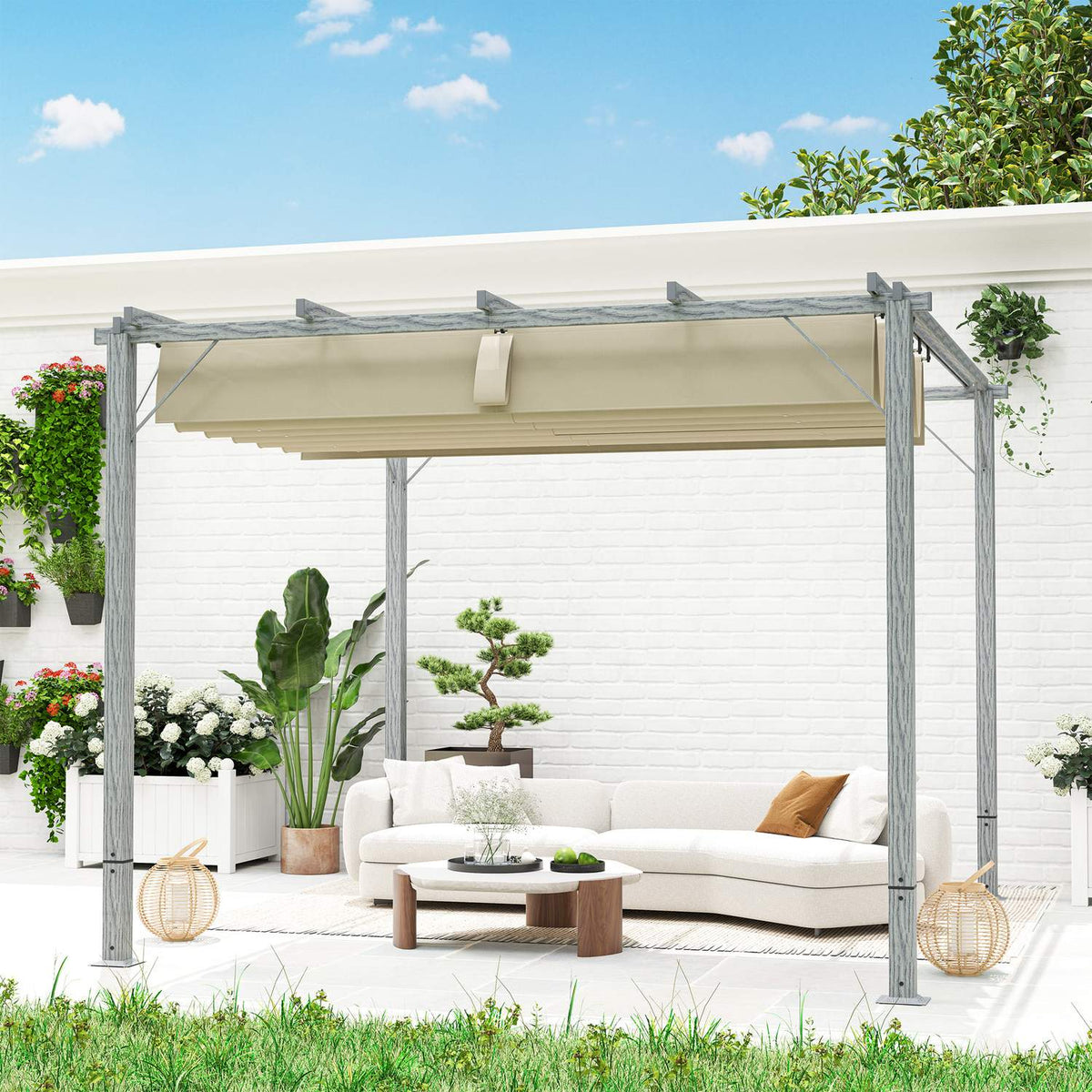Pergola approx. 3x3m garden pavilion with magnetic pad, patio roof made of aluminum, garden pavilion with adjustable roof, free-standing, UV protection 30+, for terrace and garden, gray