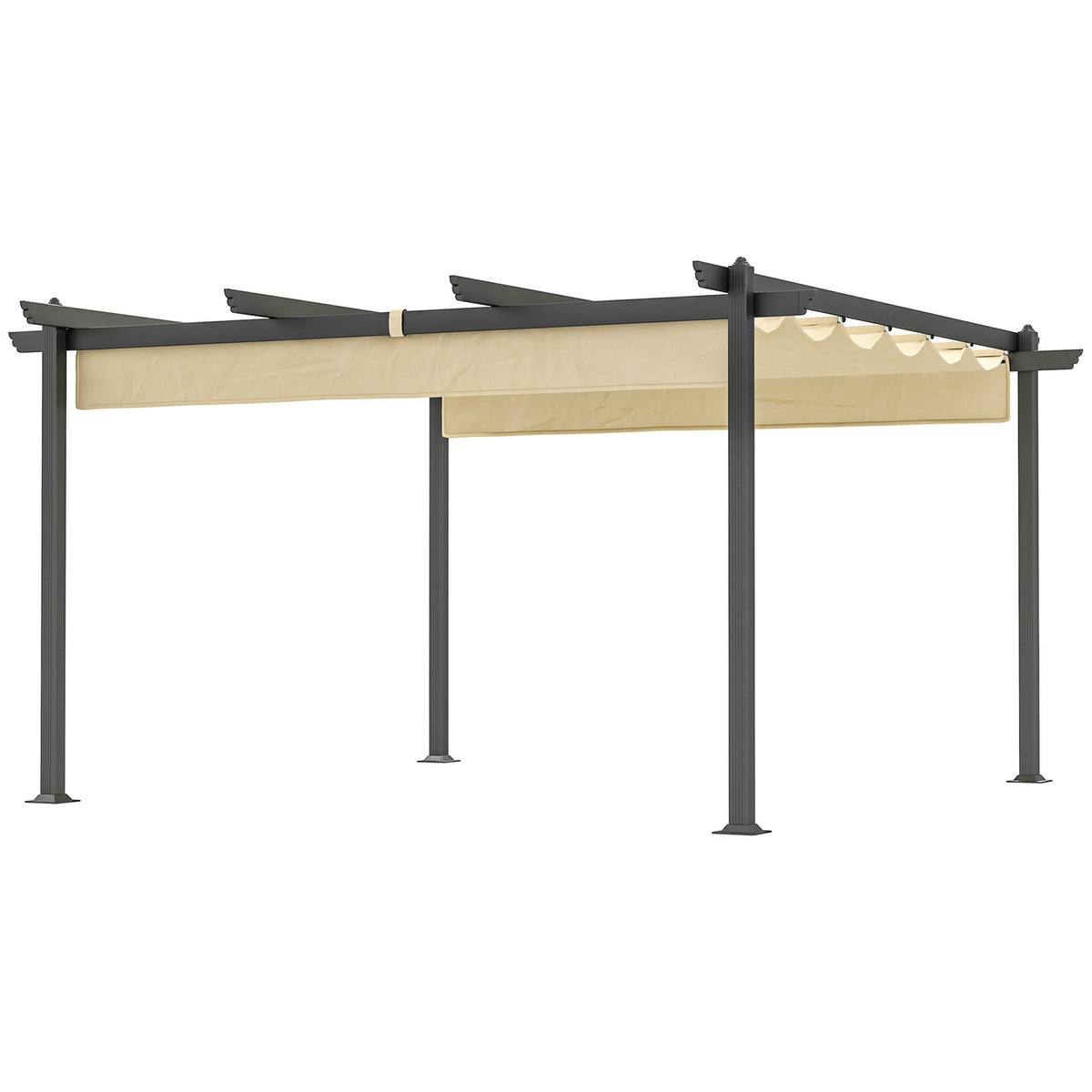 Pergola approx. 4x4m garden pavilion, patio roof made of aluminum, garden pavilion with adjustable roof, free-standing, sun protection for terrace and garden, beige
