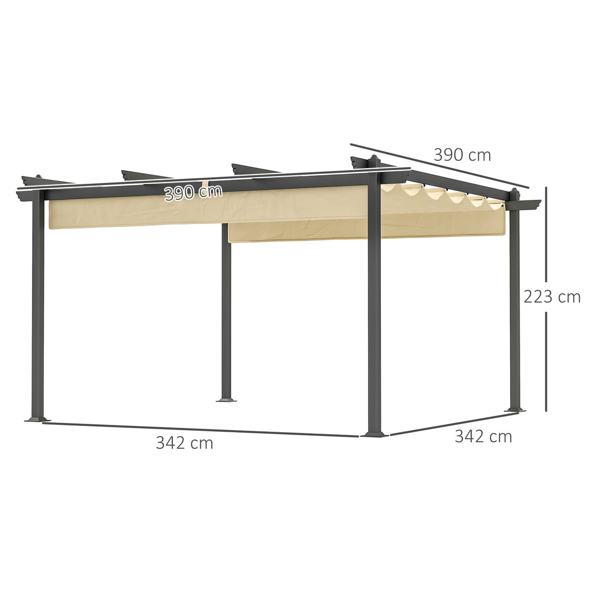 Pergola approx. 4x4m garden pavilion, patio roof made of aluminum, garden pavilion with adjustable roof, free-standing, sun protection for terrace and garden, beige