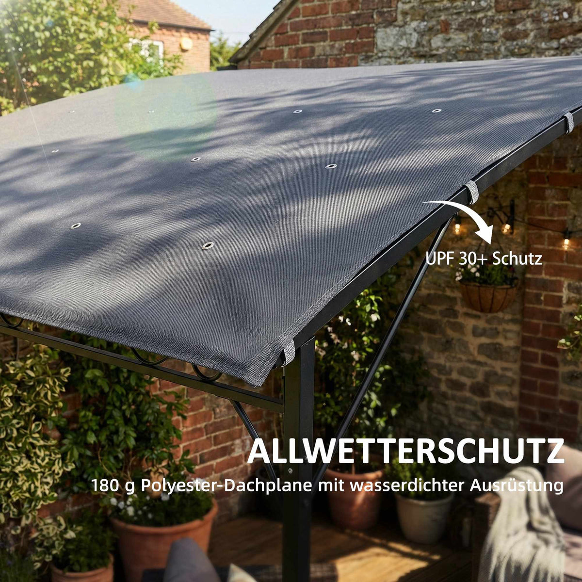 Pergola with Waterproof Canopy, Metal Frame, 384x286 cm