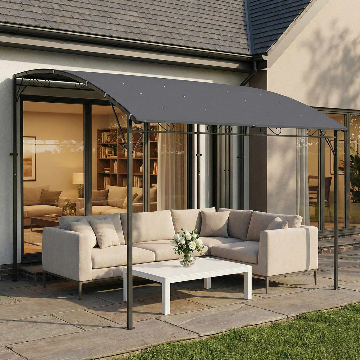 Pergola with Waterproof Canopy, Metal Frame, 384x286 cm