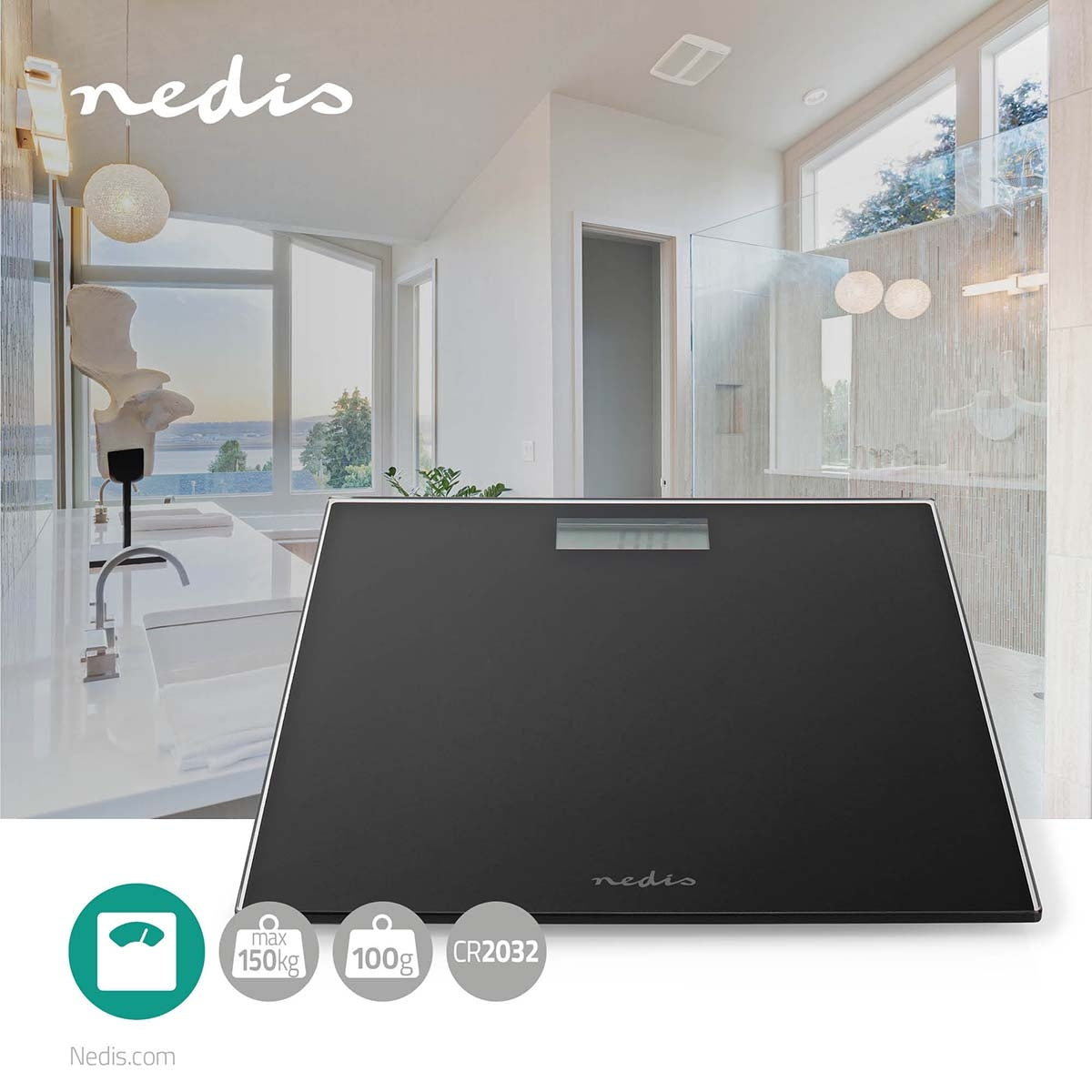 Personal scale | Digital | Black | Tempered Glass | Maximum weighing capacity: 150 kg