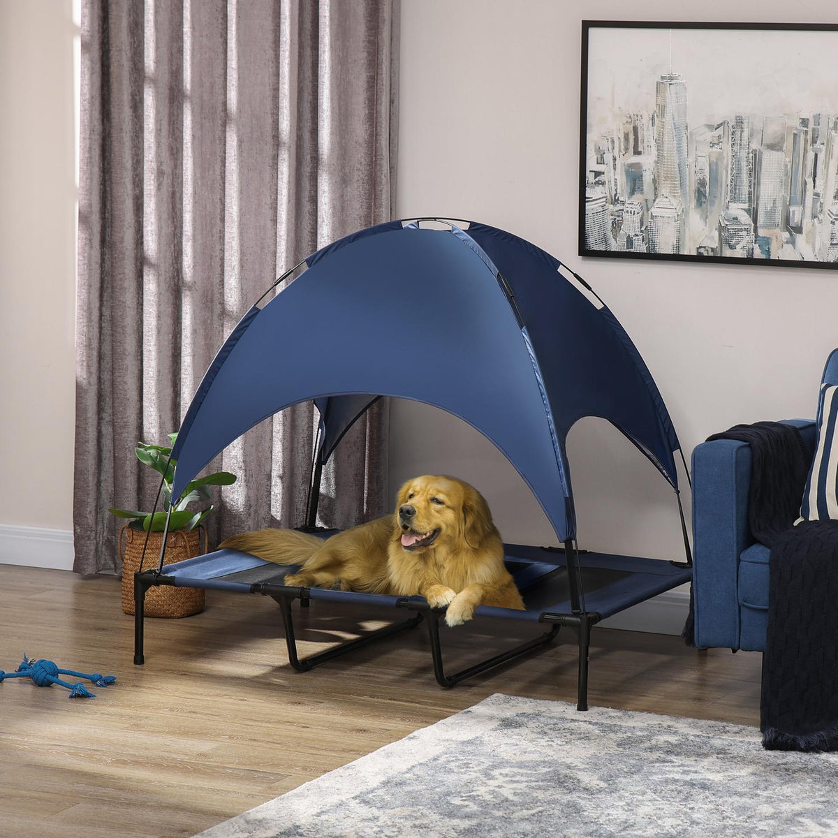 Pet Bed With Canopy Elevated Outdoor Dog Bed With Uv Protection, Mesh Pet Bed For Medium Dogs