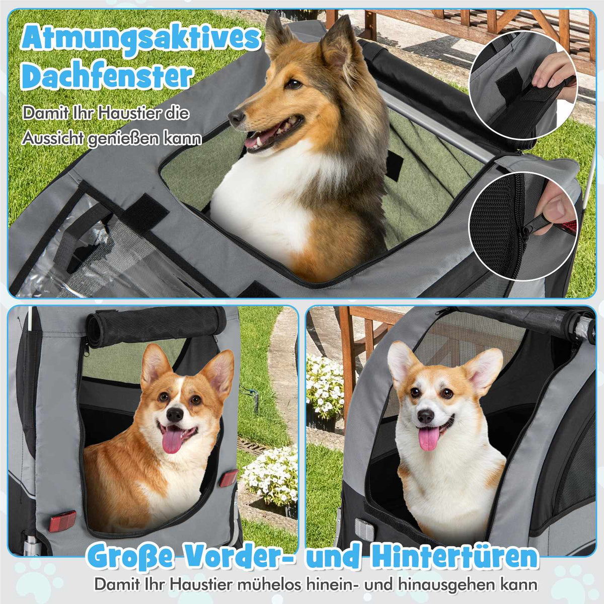 Pet Bike Trailer, Foldable, 40kg Capacity, Grey