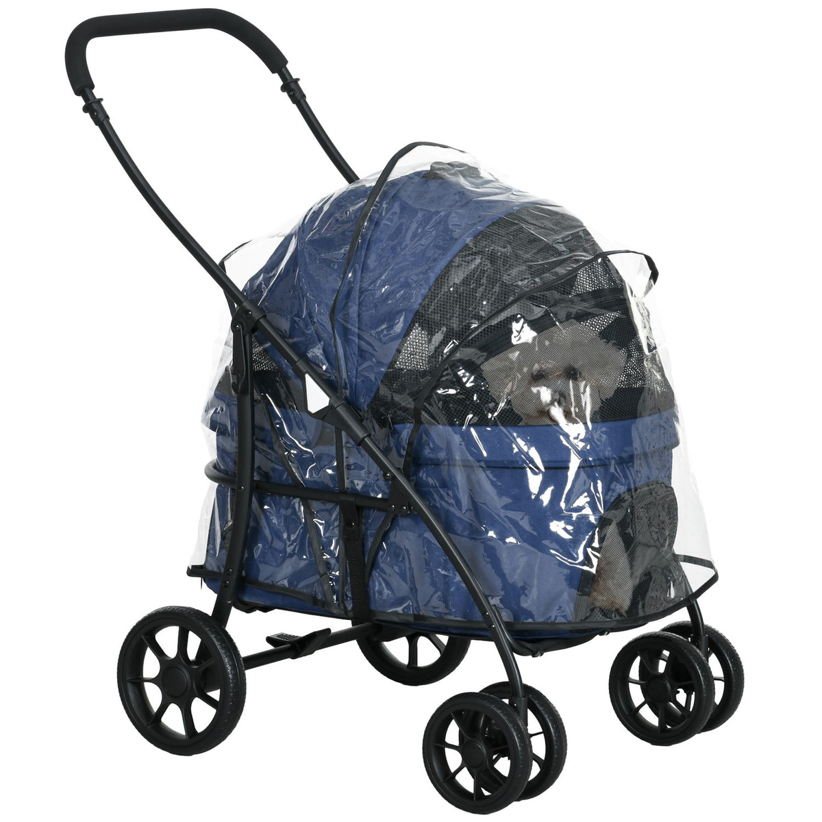 Pet Cart 2-In-1 Rain Cover Foldable Cat Cart Safety Leashes Small Dogs/Cats Oxford Dark Blue