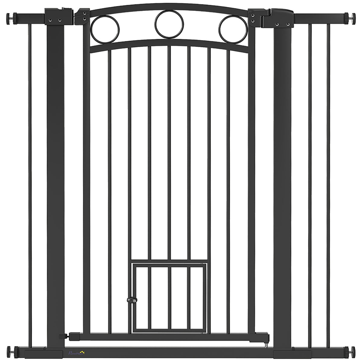Pet Gate 106 cm, Adjustable Width, Cat Door, Black