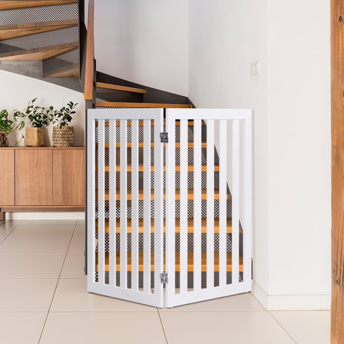Pet Gate, 89cm High, 2 Panels, Foldable Wood Barrier