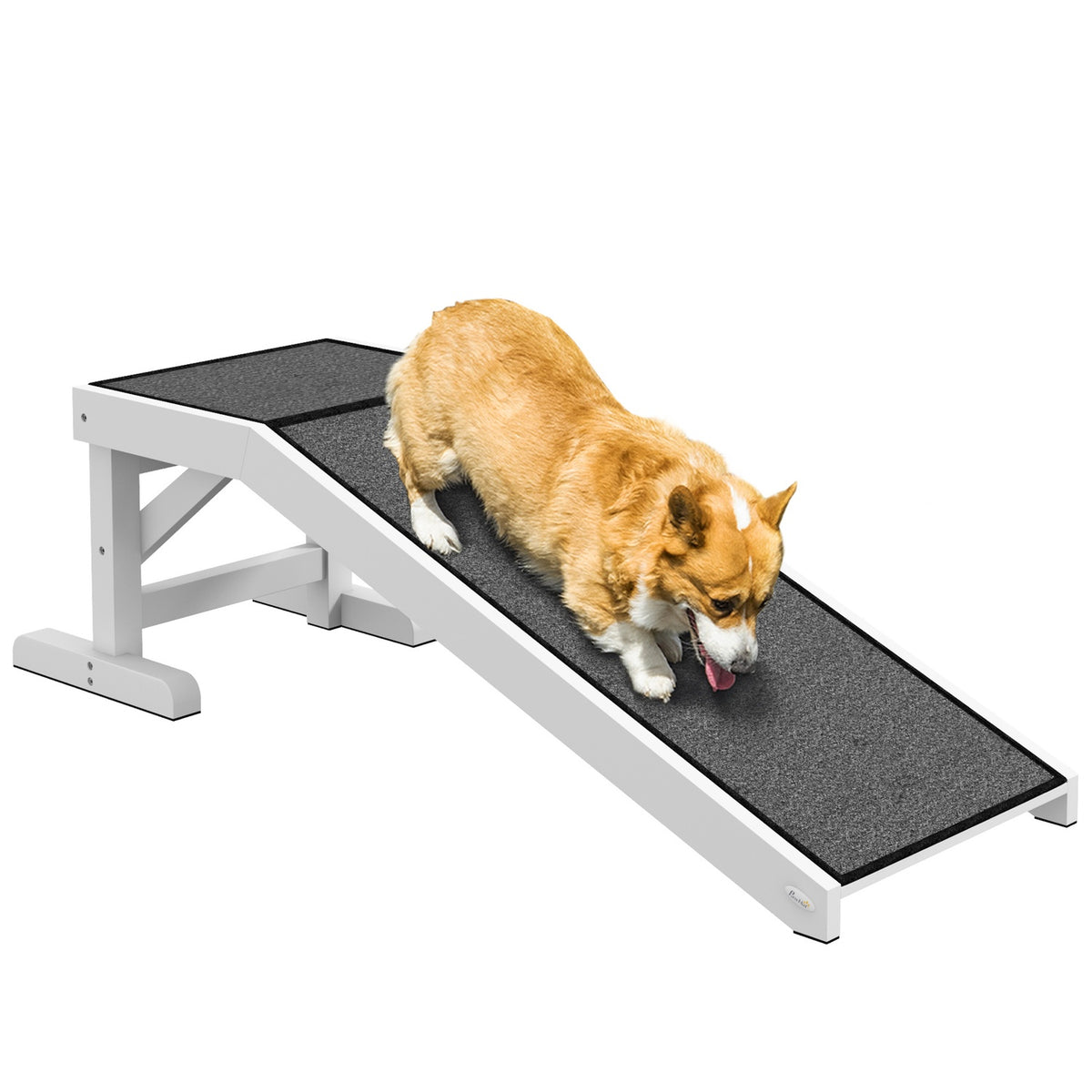 Pet Ramp With Non-Slip Carpet Pet Ladder Dog Ramp For Dogs Up To 30 Kg Pine Wood Polyester White + Gray 125 X 40 X 35.5 Cm