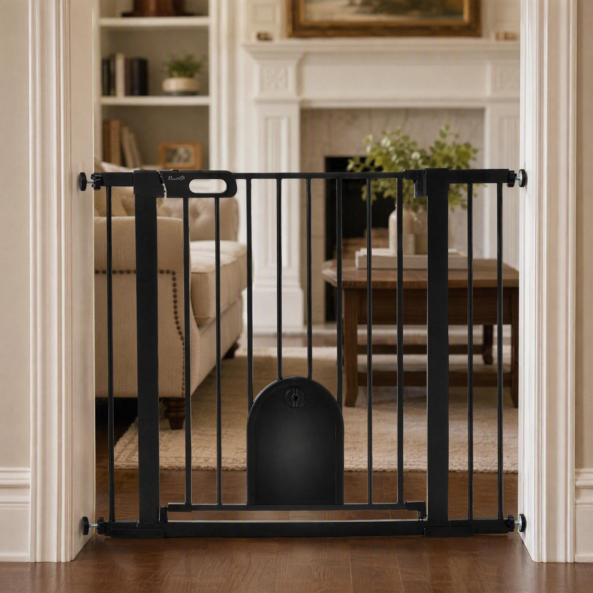 Pet Safety Gate, Steel, Adjustable 75-103 cm, Black