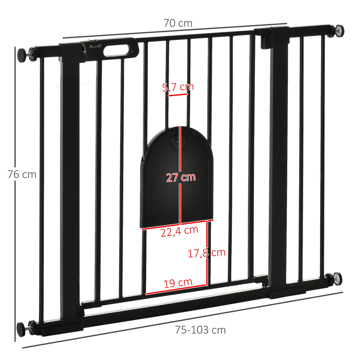 Pet Safety Gate, Steel, Adjustable 75-103 cm, Black