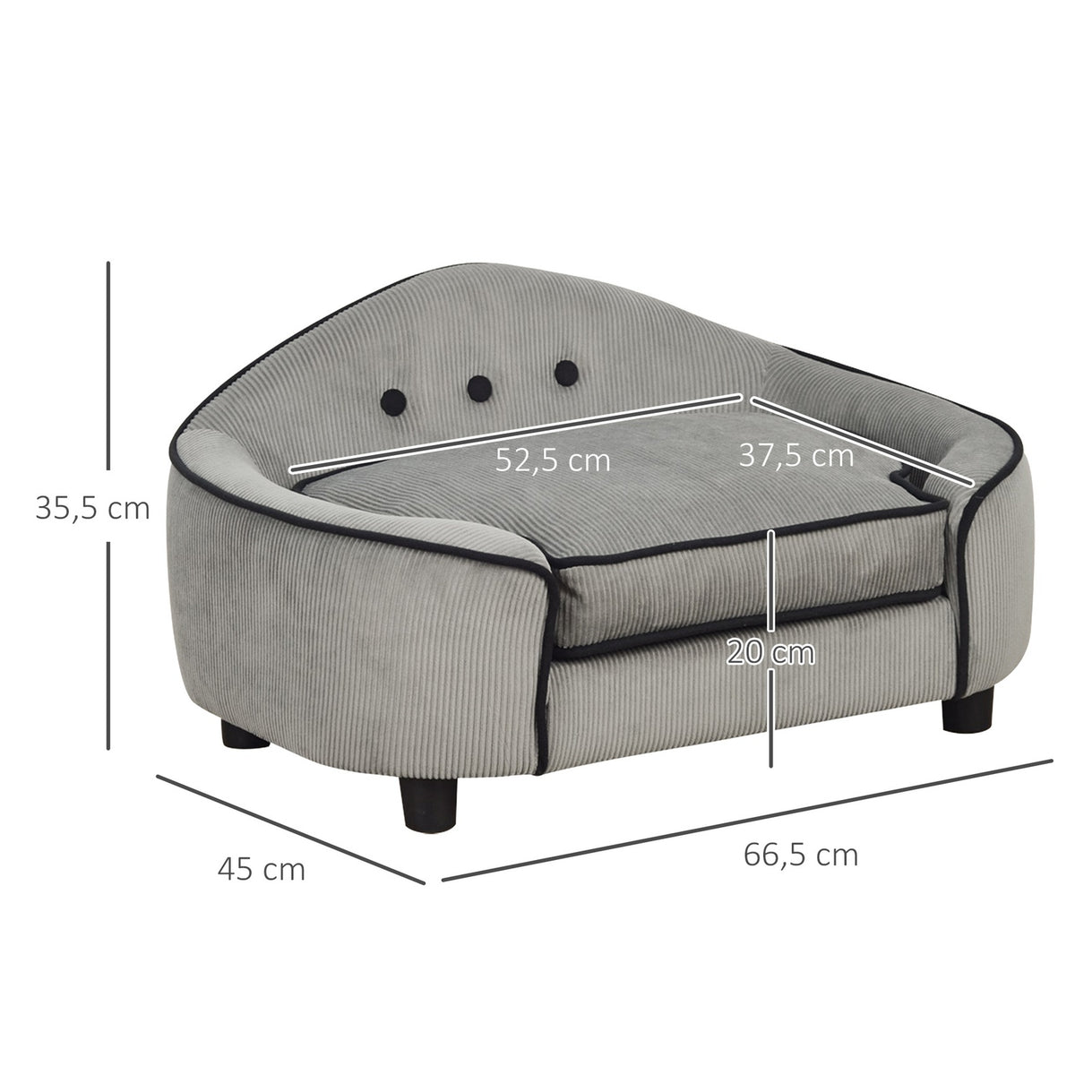 Pet Sofa Cozy Dog Bed Made Of Natural Wood & Plush, Gray, 66.5X45X35.5Cm