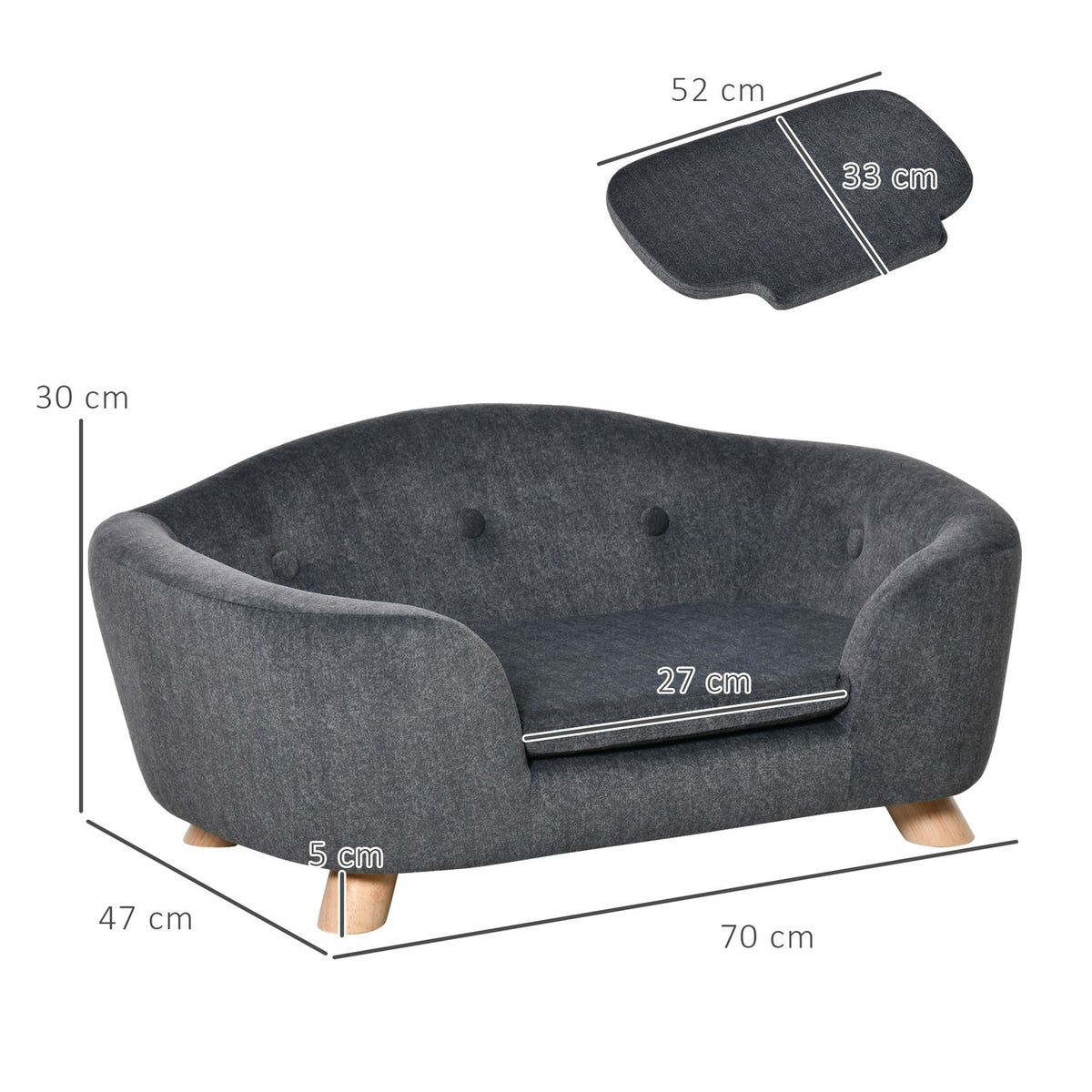 Pet Sofa Dog Mat Dog Bed Dog Sofa Dog Couch Cat Sofa With Cushion Back Pocket Plush Foam Pine Wood 70 X 47 X 30 Cm