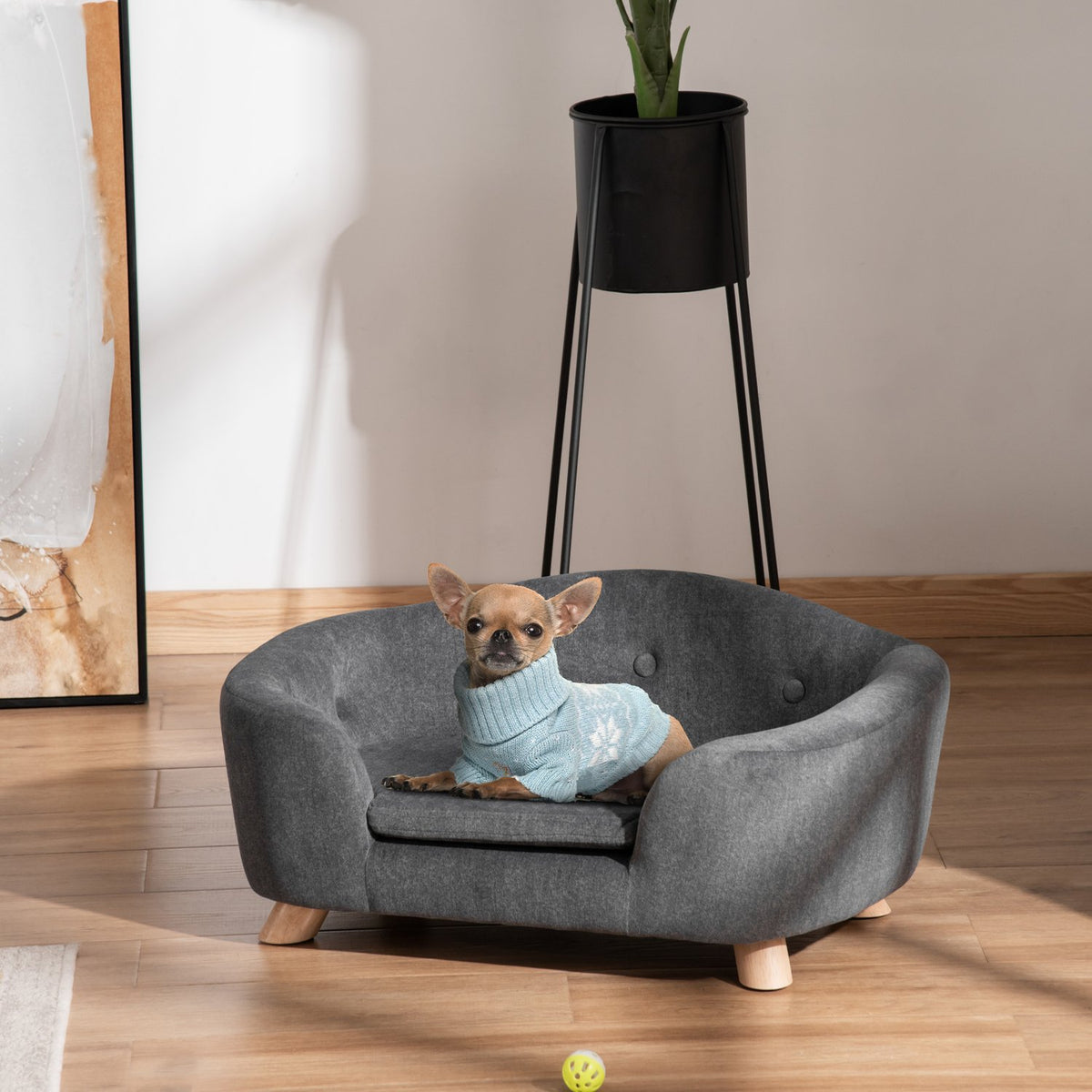 Pet Sofa Dog Mat Dog Bed Dog Sofa Dog Couch Cat Sofa With Cushion Back Pocket Plush Foam Pine Wood 70 X 47 X 30 Cm