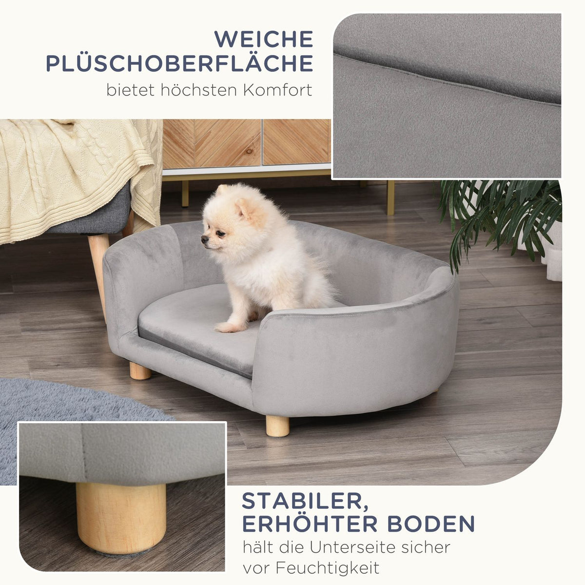 Pet Sofa Dog Sofa Dog Bed With Dutch Velvet Foam Birch Leg For Cats Dogs 86 X 55 X 33 Cm Light Gray