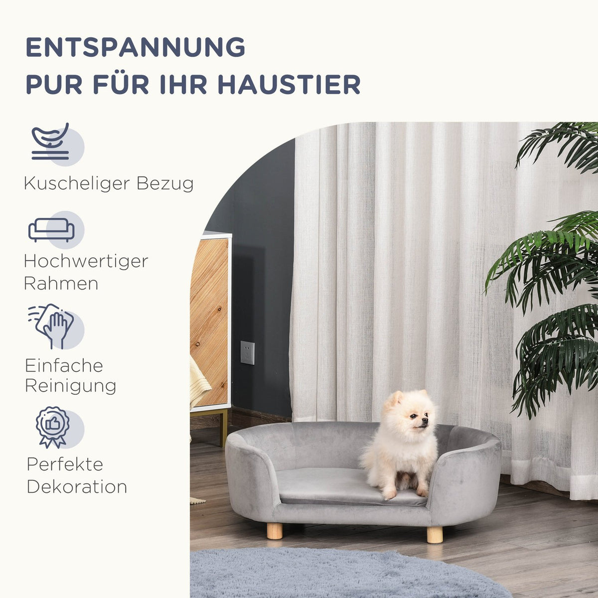 Pet Sofa Dog Sofa Dog Bed With Dutch Velvet Foam Birch Leg For Cats Dogs 86 X 55 X 33 Cm Light Gray