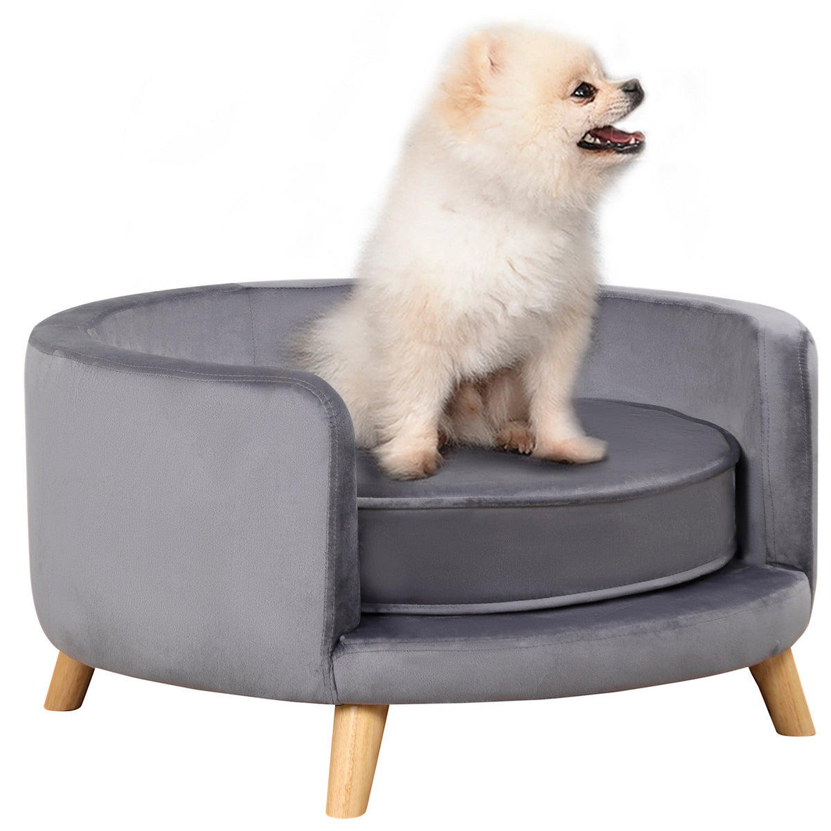Pet Sofa Sofa for Medium Dogs, Elevated Dog Bed with Wooden Frame, Gray, 68x68x35cm