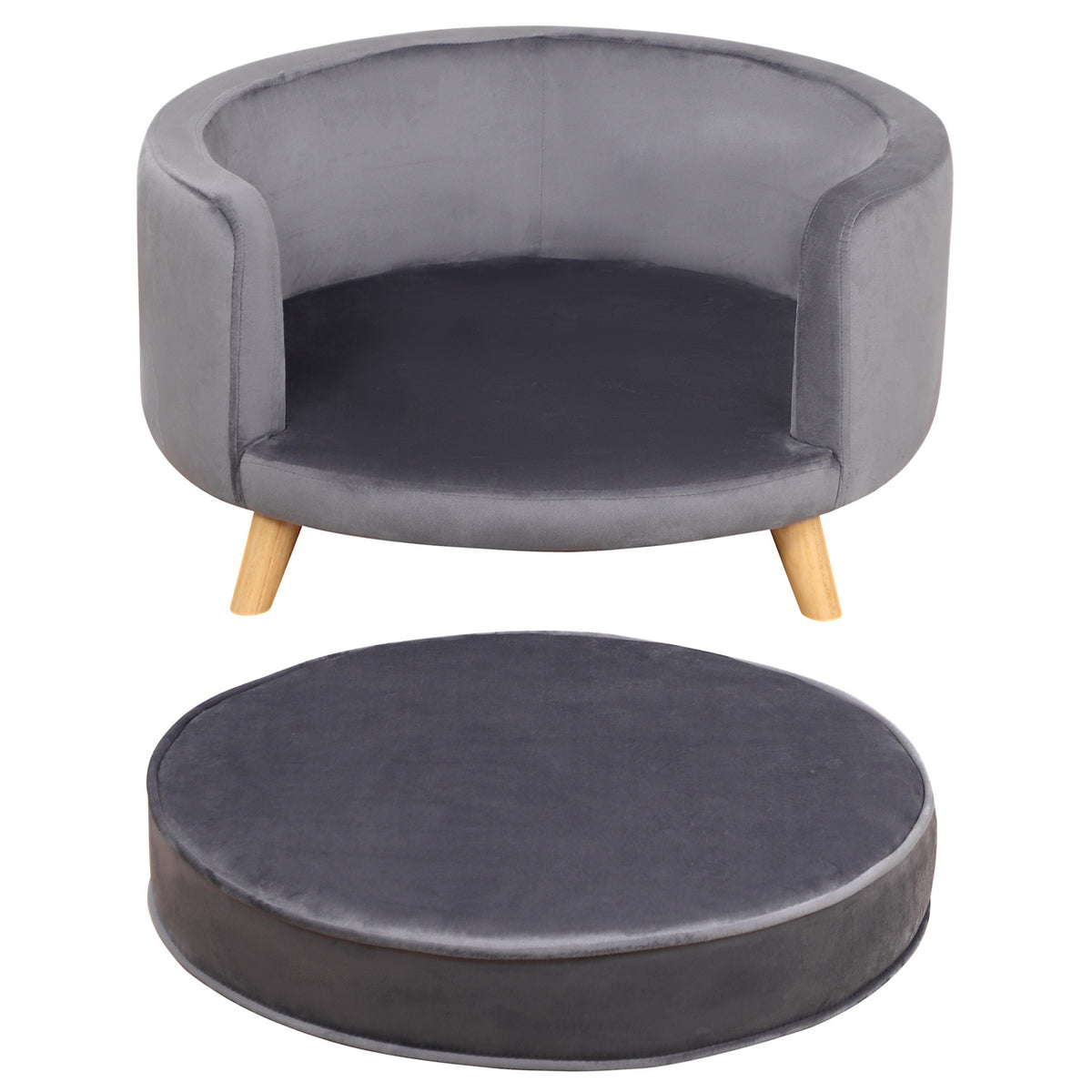 Pet Sofa Sofa for Medium Dogs, Elevated Dog Bed with Wooden Frame, Gray, 68x68x35cm