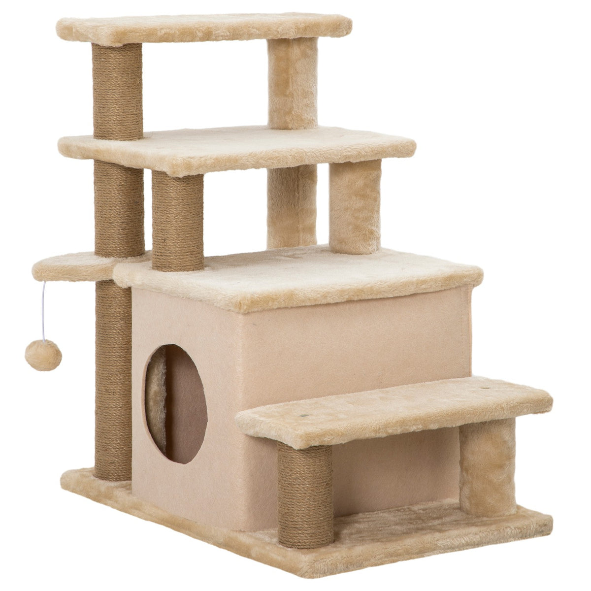Pet Stairs, 3/4-Step Height-Adjustable Cat Stairs With Sleeping Cave, 2-In-1 Dog Ramp Climbing Aid For Cats Up To 5Kg