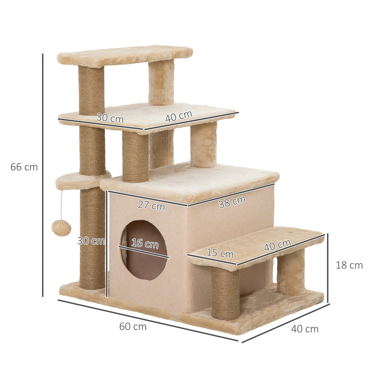 Pet Stairs, 3/4-Step Height-Adjustable Cat Stairs With Sleeping Cave, 2-In-1 Dog Ramp Climbing Aid For Cats Up To 5Kg